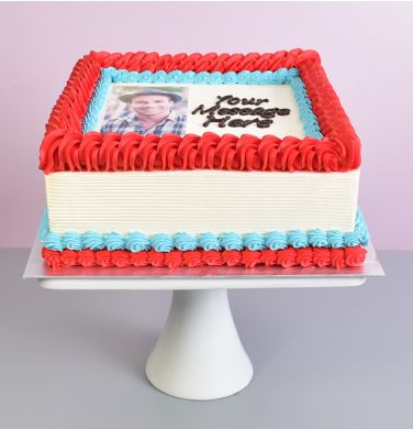Red & Blue Photo Cake