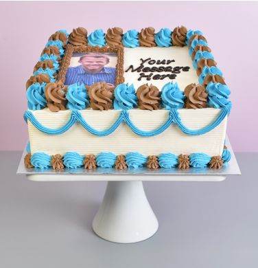 Blue & Brown Photo Cake